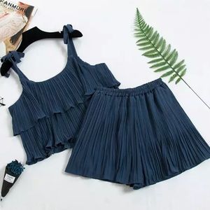 Ruffle shorts and top romper set blue nwot